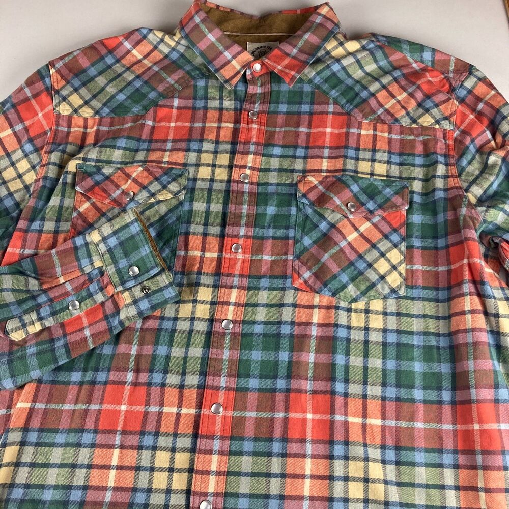 Dubinik 3XL Pearl Snap Shirt Men Plaid Western Flannel Corduroy Collar